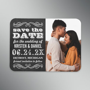 Chalkboard Vintage Typography Photo Save the Date Magnet