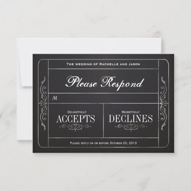 Chalkboard Vintage Wedding Ticket  RSVP Card (Front)