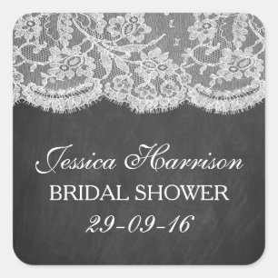 Chalkboard & Vintage White Lace Bridal Shower Square Sticker
