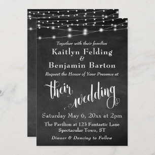Chalkboard w/ String Lights, Typography Wedding Invitation