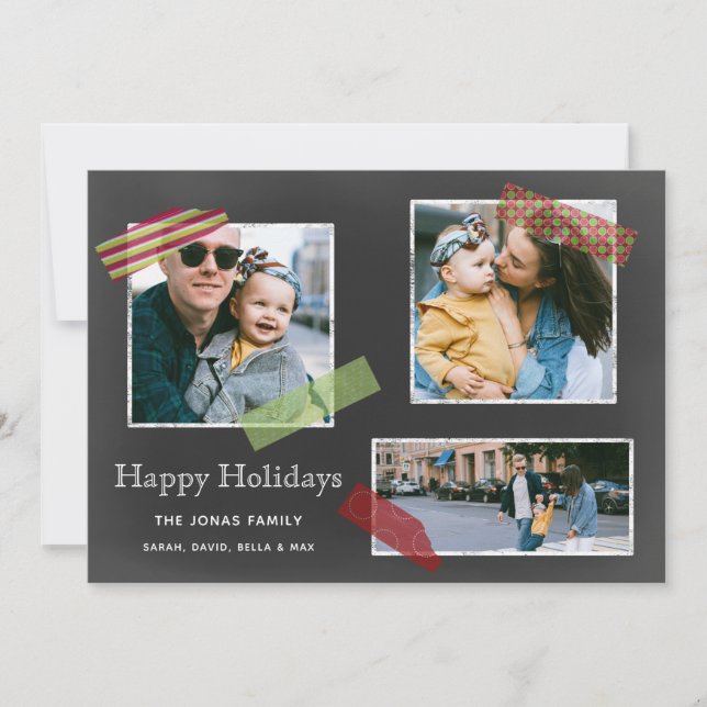 Chalkboard Washi Tape Multiple Photo Collage Holiday Card (Front)