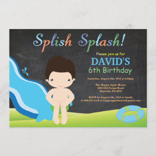 Chalkboard Water Slide Pool Birthday Party Invitation