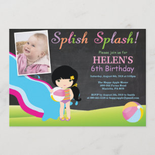 Chalkboard Water Slide Pool Birthday Party Invitation