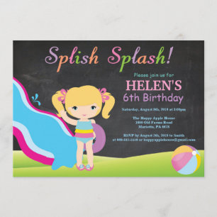Chalkboard Water Slide Pool Birthday Party Invitation
