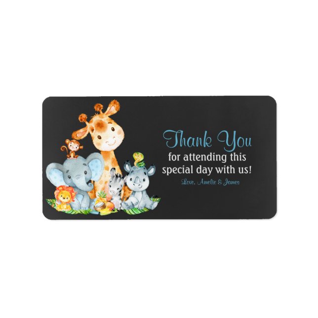 Chalkboard Watercol Cute Jungle Animals Thank You Label (Front)