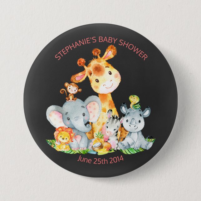 Chalkboard Watercol Cute Safari Jungle Baby Shower 7.5 Cm Round Badge (Front)