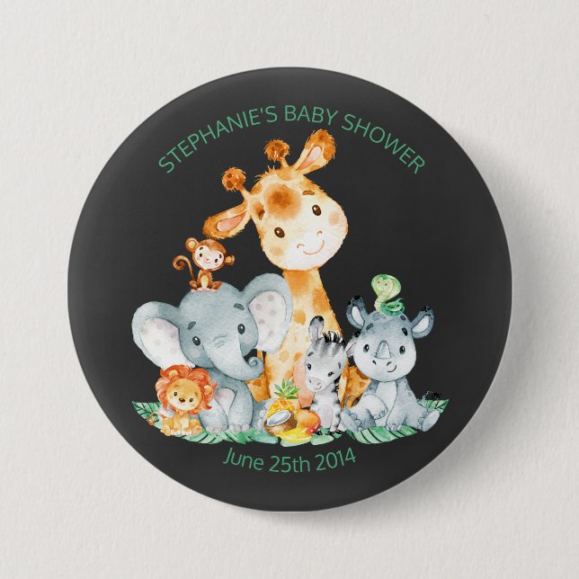 Chalkboard Watercol Cute Safari Jungle Baby Shower 7.5 Cm Round Badge (Front)