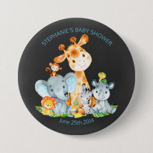 Chalkboard Watercol Cute Safari Jungle Baby Shower 7.5 Cm Round Badge