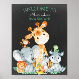 Chalkboard Watercol Cute Safari Jungle Baby Shower Poster