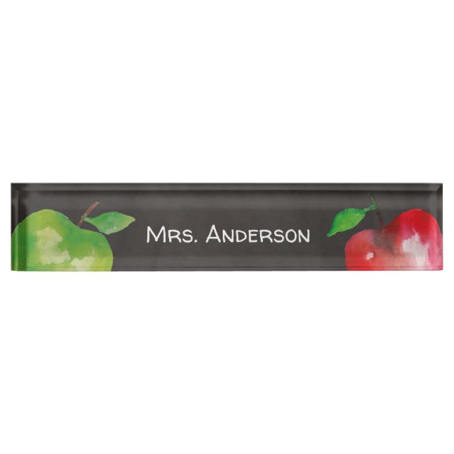 Chalkboard Watercolor Apple Teacher Nameplate (Front)