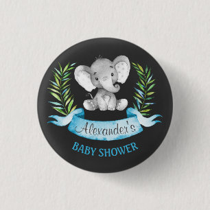Chalkboard Watercolor Elephant Boy Baby Shower 3 Cm Round Badge