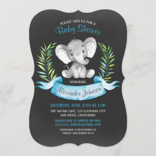 Chalkboard Watercolor Elephant Boy Baby Shower Invitation