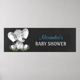 Chalkboard Watercolor Elephant Boy Baby Shower Poster