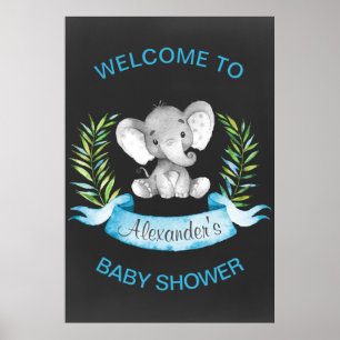Chalkboard Watercolor Elephant Boy Baby Shower Poster