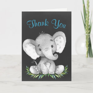 Chalkboard Watercolor Elephant Boy Thank You Card