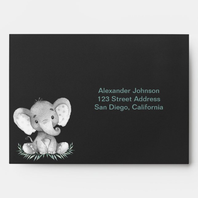 Chalkboard Watercolor Elephant Envelope (Front)