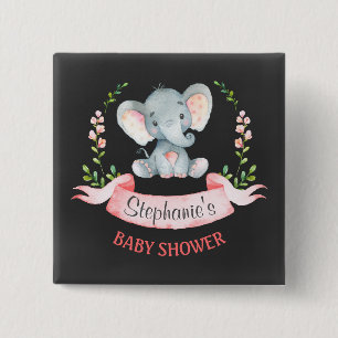Chalkboard Watercolor Elephant Girl Baby Shower 15 Cm Square Badge