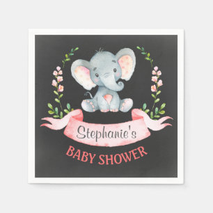 Chalkboard Watercolor Elephant Girl Baby Shower Napkin