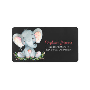 Chalkboard Watercolor Elephant Girl Label