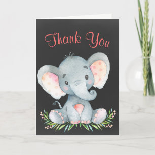 Chalkboard Watercolor Elephant Girl Thank You Card
