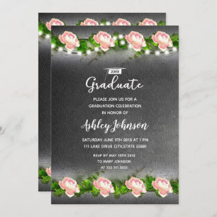 Chalkboard Watercolor Floral Graduation Invitation