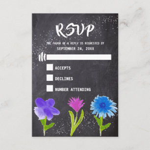 Chalkboard Watercolor Flower Wedding RSVP Card