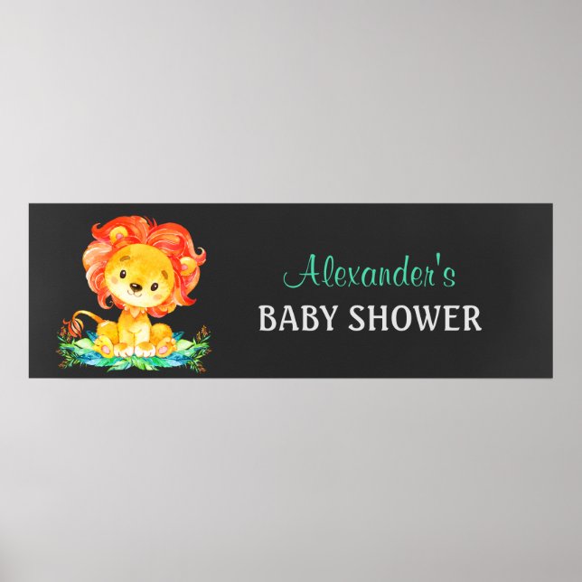 Chalkboard Watercolor Lion Baby Shower Poster (Front)
