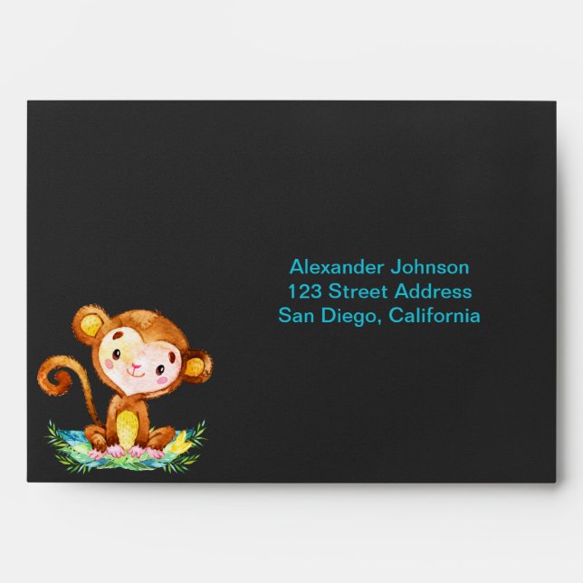 Chalkboard Watercolor Monkey Boy Envelope (Front)