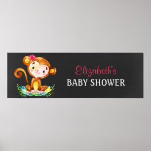 Chalkboard Watercolor Monkey Girl Baby Shower Poster