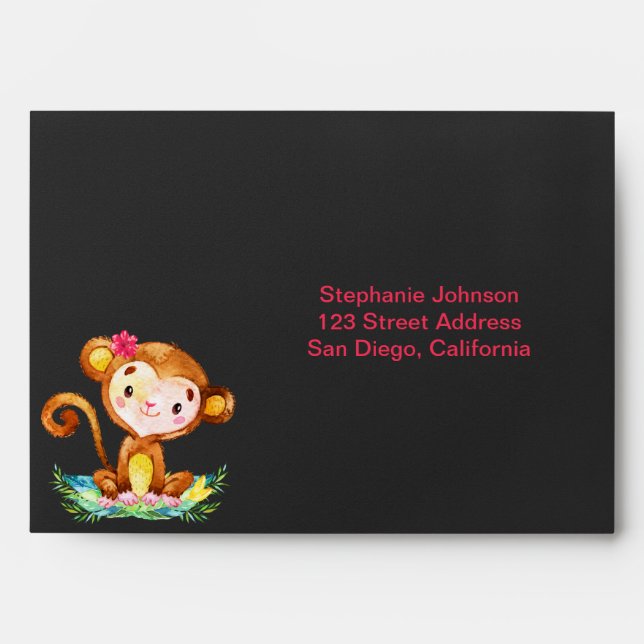 Chalkboard Watercolor Monkey Girl Envelope (Front)