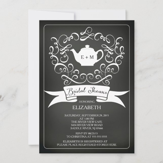 Chalkboard Watercolor Tea Bridal Shower Invitation (Front)
