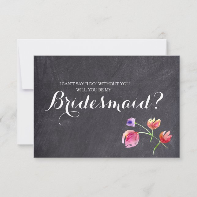Chalkboard Watercolour Flower, bridesmaid request Invitation (Front)