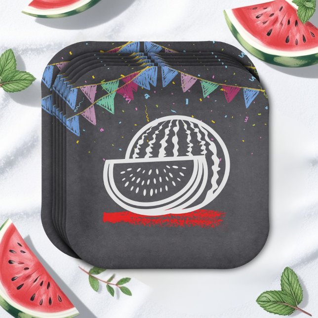 Chalkboard Watermelon Drawing Baby Shower Paper Plate (Creator Uploaded)
