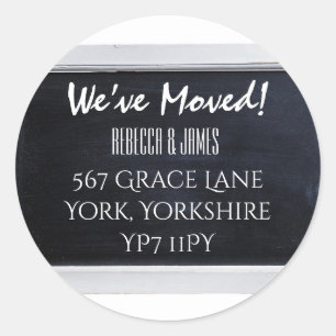 Chalkboard We Have Moved Address Announcement Classic Round Sticker