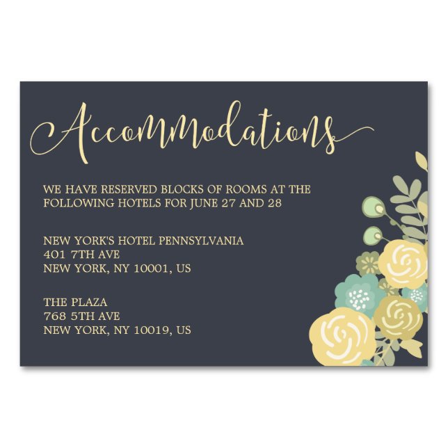 Chalkboard Wedding Accommodation Cards Yellow (Front)