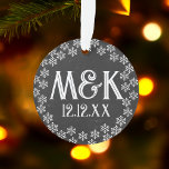 Chalkboard Wedding Anniversary Monogram Snowflakes<br><div class="desc">To celebrate your wedding anniversary (or any special date) add your initials to this cute chalkboard style ornament with snowflakes</div>