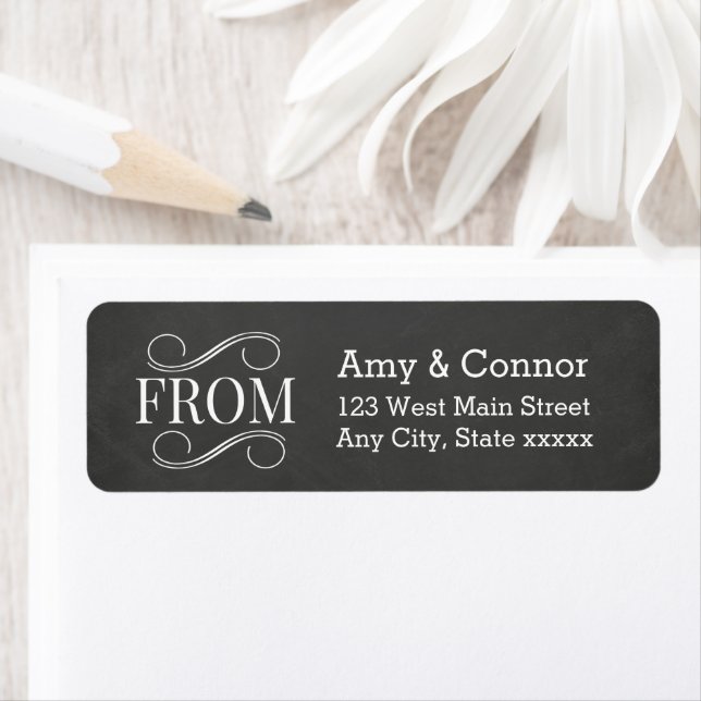Chalkboard Wedding Black Return Address Labels (Insitu)