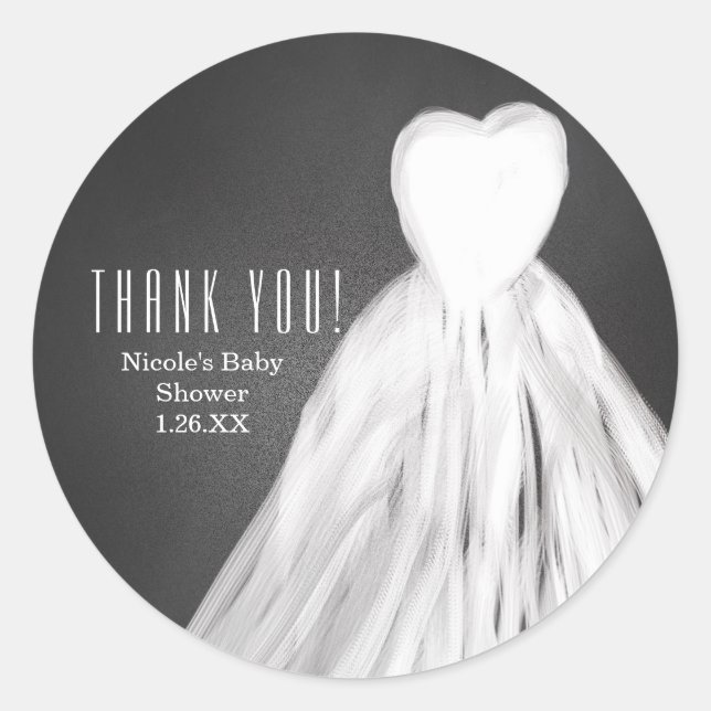 Chalkboard Wedding Dress Bridal Shower Favour Classic Round Sticker (Front)