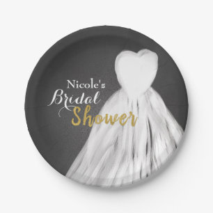 Chalkboard Wedding Dress Bridal Shower Paper Plate