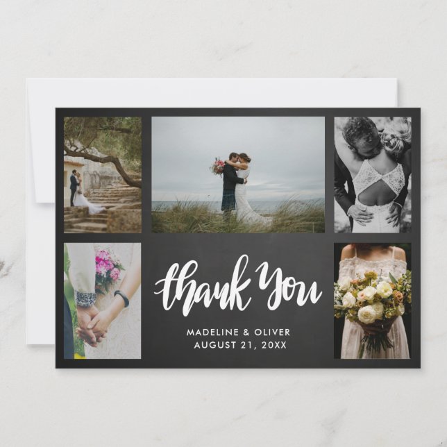 Chalkboard Wedding Five Photos | Thank You Script Card (Front)