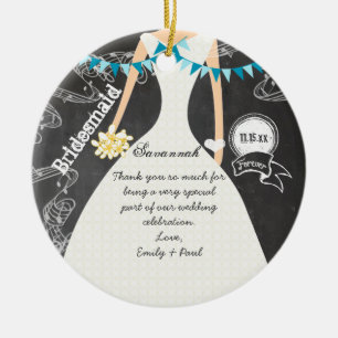 Chalkboard Wedding Gown Bridesmaid Gifts Ceramic Tree Decoration