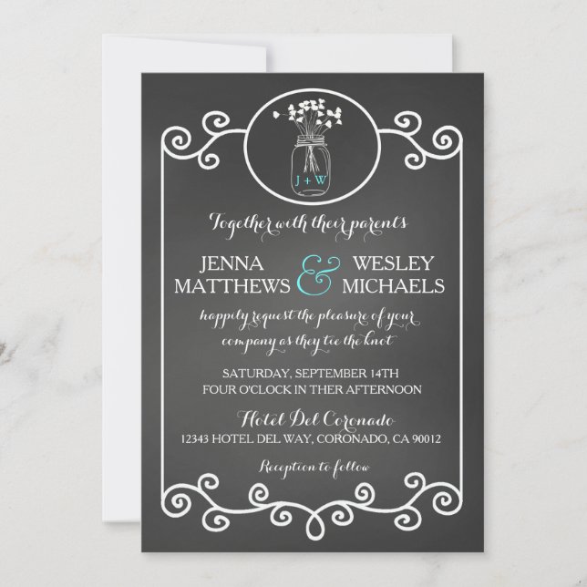 Chalkboard Wedding Invitation Rustic Mason Jar (Front)