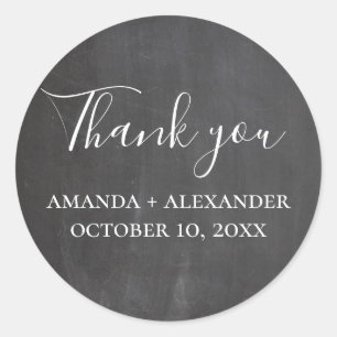 Chalkboard wedding. Modern grey script thank you Classic Round Sticker