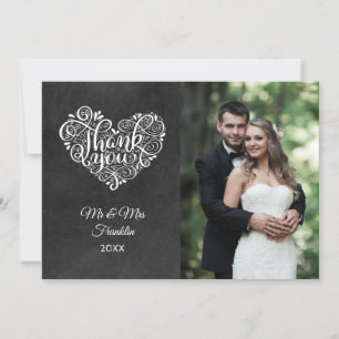 Chalkboard Wedding Photo Elegant Script Thank You Card