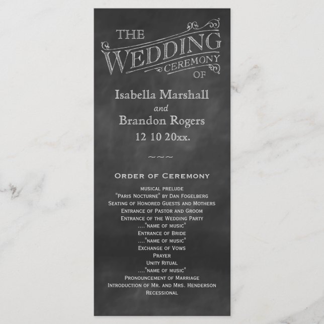 Chalkboard Wedding Program Programme (Front)
