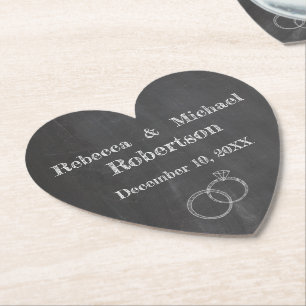 Chalkboard Wedding Rings Personalised Paper Coaster