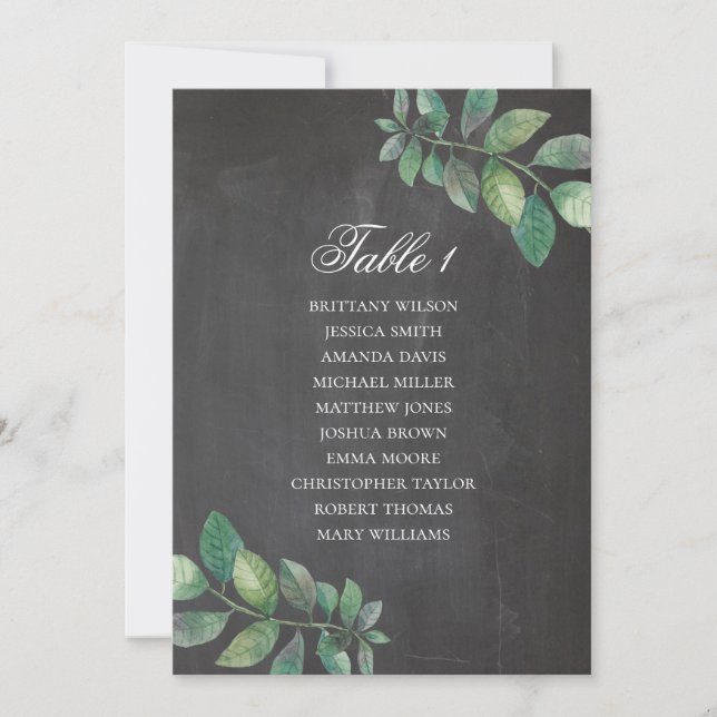 Chalkboard wedding seating chart. Green leaves Invitation (Front)