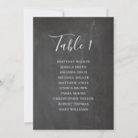 Chalkboard wedding seating chart. Modern table