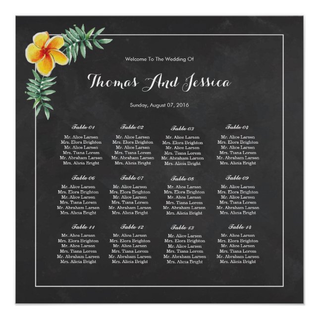 Chalkboard Wedding Seating Chart Poster (Front)