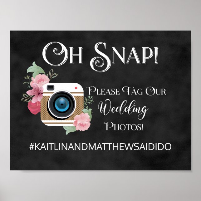 Chalkboard Wedding Sign Photos Hashtag (Front)